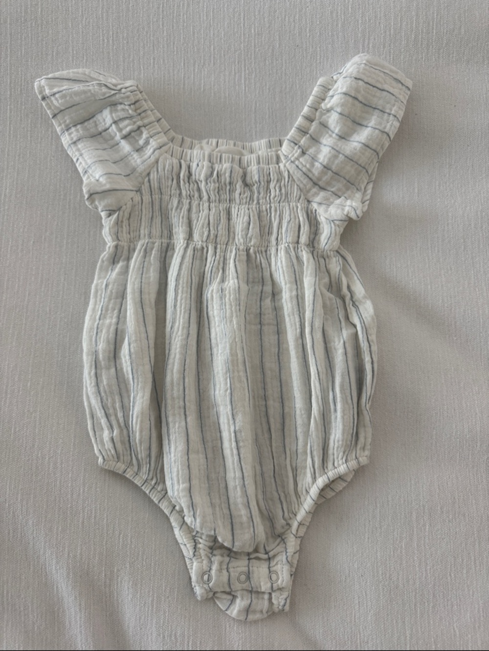 cloud island White Romper with Light Blue Cloud Graphic
